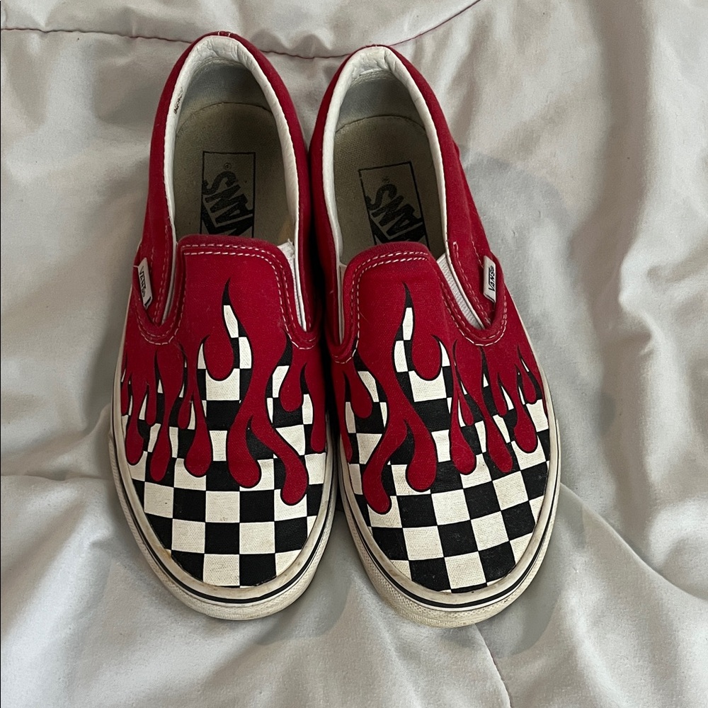 Vans Red Paint drip Checkered Slip-On Shoes Women’s 7
